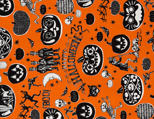 Haunted House Crafty Calaveras Orange 7954a Cotton Woven Fabric