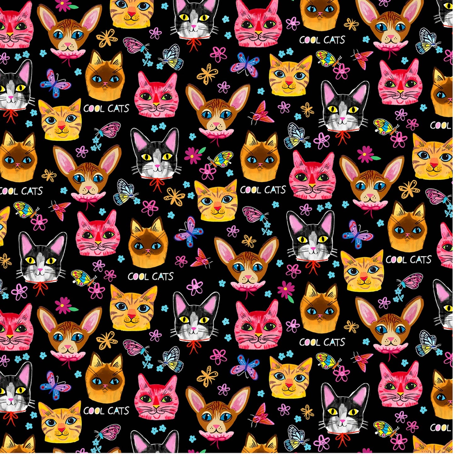 Puddy Cats by Emma Jayne Crazy Cats Black    DDC10614-BLAC Cotton Woven Fabric