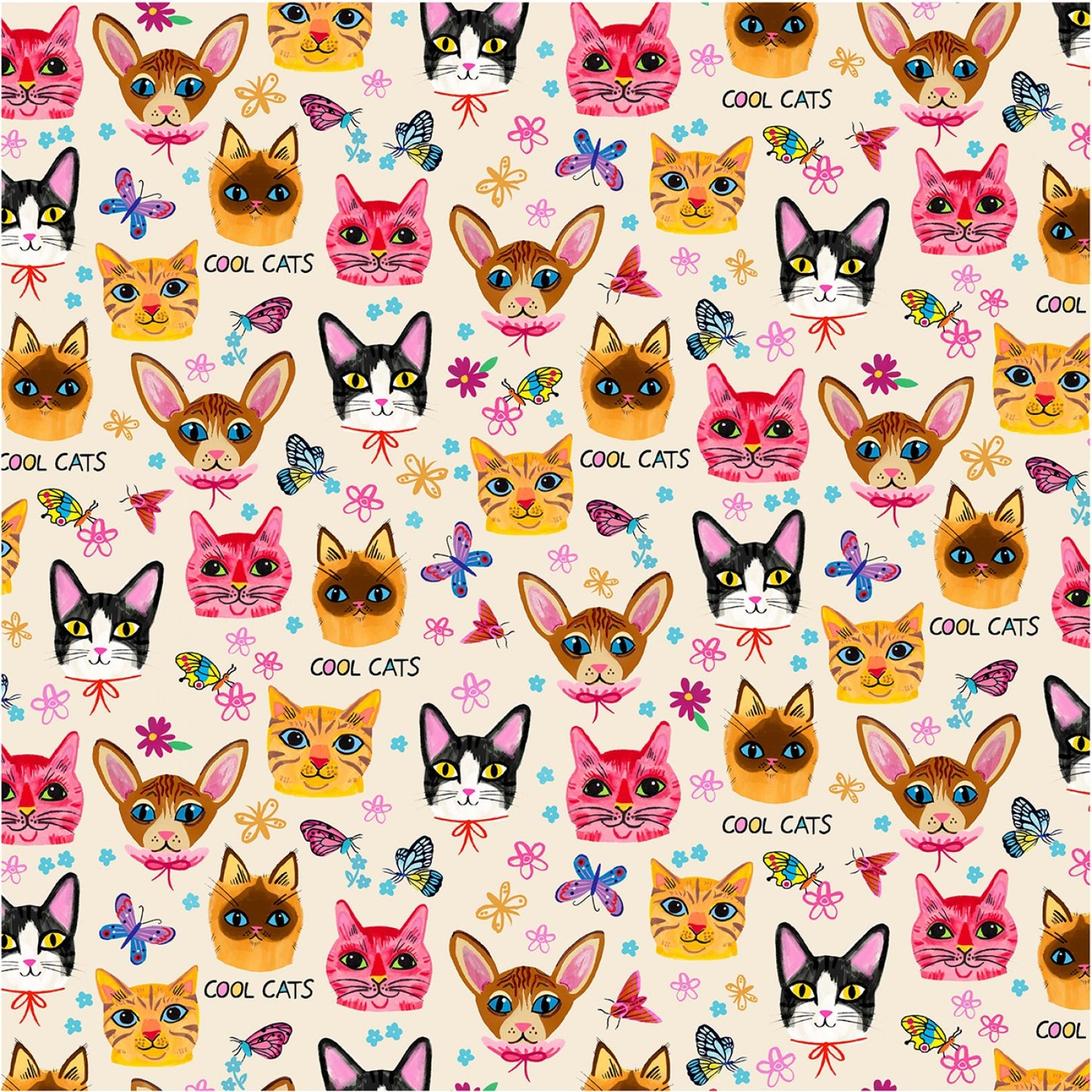 Puddy Cats by Emma Jayne Crazy Cats Cream    DDC10614-CREA Cotton Woven Fabric
