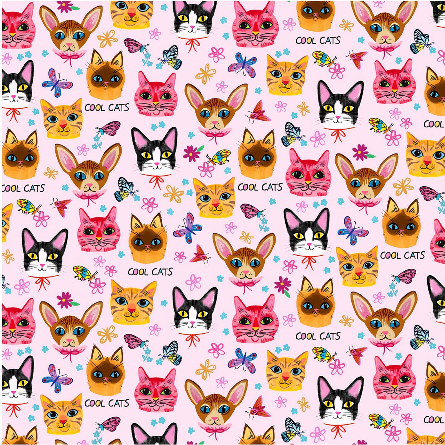 Puddy Cats by Emma Jayne Crazy Cats Pink    DDC10614-PINK Cotton Woven Fabric