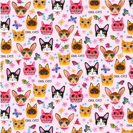 Puddy Cats by Emma Jayne Crazy Cats Pink DDC10614-PINK Cotton Woven Fabric