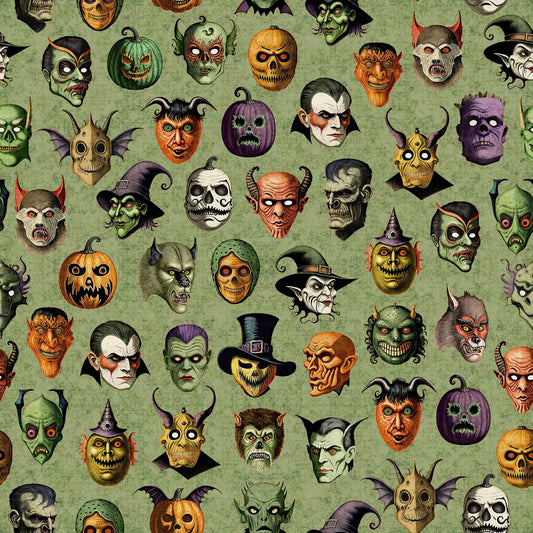 Creepsville by Morris Creative Group Creepy Face Allover 30204H Cotton Woven Fabric