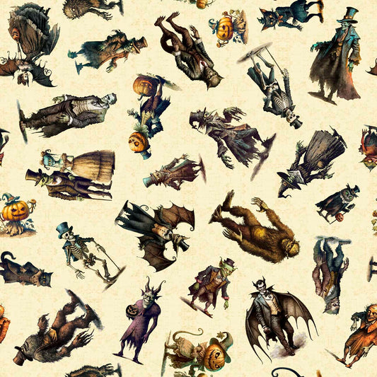 Creepsville by Morris Creative Group Creepy Figures Toss Cream    30203E Cotton Woven Fabric