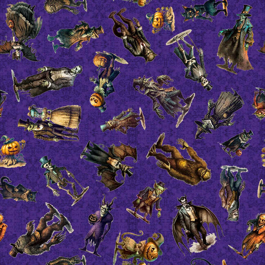 New Arrival: Creepsville by Morris Creative Group Creepy Figures Toss Purple    30203V Cotton Woven Fabric