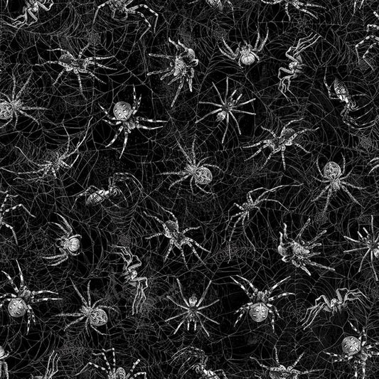Wicked Creepy Spiders And Webs Black CD1833-BLACK Cotton Woven Fabric