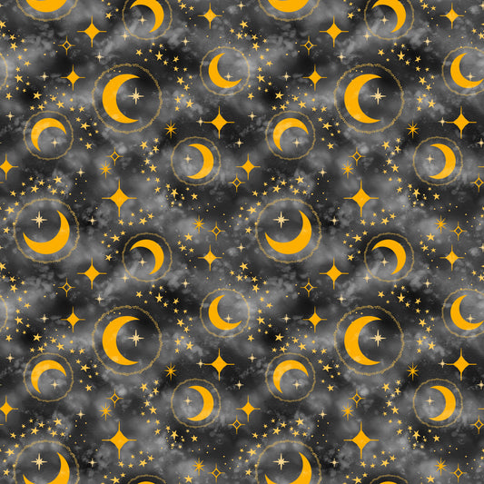Celestial Galaxy by Color Pop Studio Crescent Moons and Stars Charcoal 3283-95 Cotton Woven Fabric