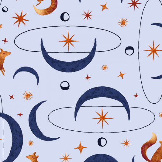 Tails from Under the Moon Crescent Tails Airy Blue RJ3902-AB1 Cotton Woven Fabric