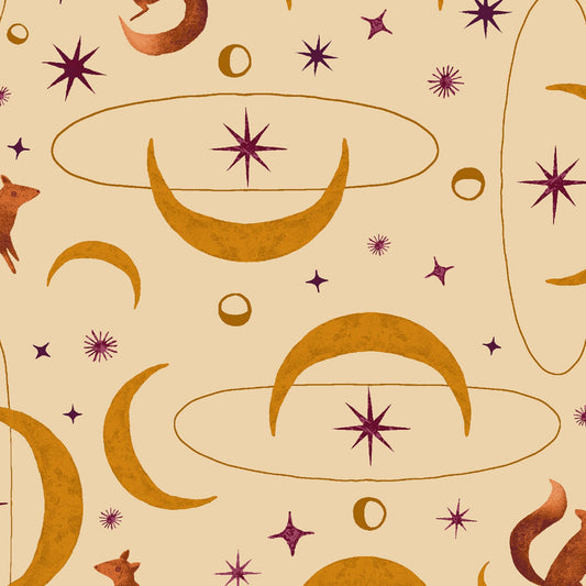 Tails from Under the Moon Crescent Tails Soft Gold RJ3902-SG3 Cotton Woven Fabric