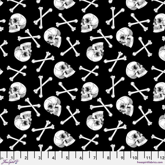 Scaredy Cat by Rachel Hauer Crossbones PWRH030.BLACK Cotton Woven Fabric