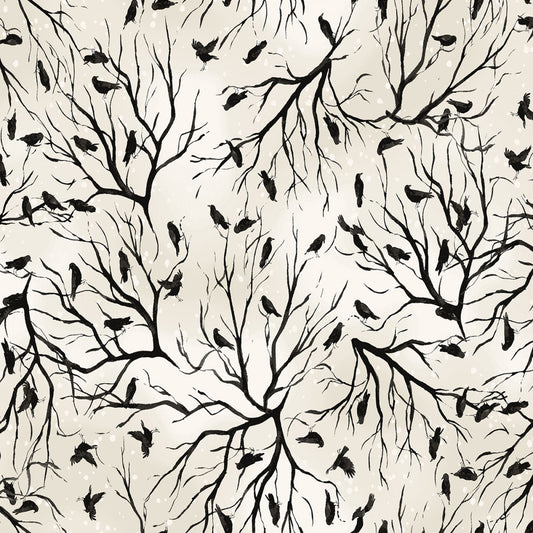 Toil & Trouble by Heatherlee Chan Collection Crows Lt Khaki Y4160-11 Cotton Woven Fabric