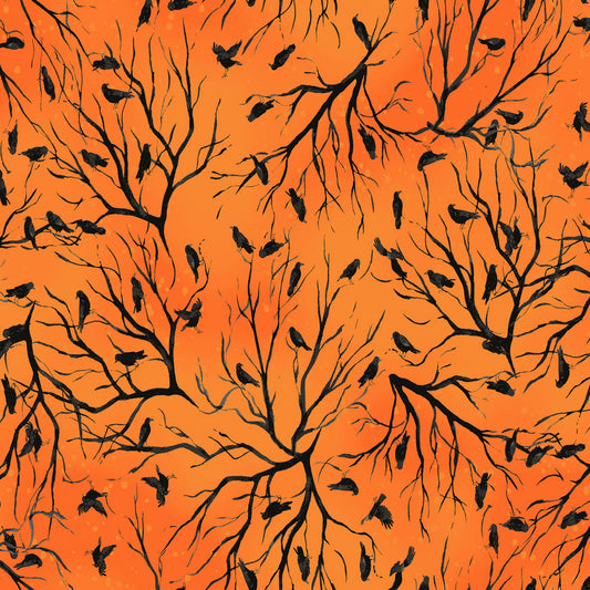 Toil & Trouble by Heatherlee Chan Collection Crows Orange Y4160-36 Cotton Woven Fabric