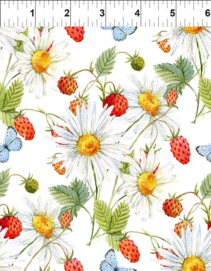 Hedgehog Hollow Daisies & Berries White     6HH-1 Cotton Woven Fabric