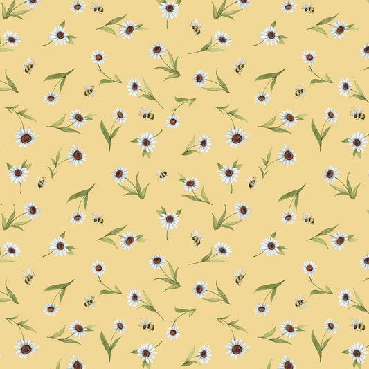 New Arrival: Buzzin with My Gnome-iezz  by Susan Winget Daisy Toss Yellow    39838-517 Cotton Woven Fabric