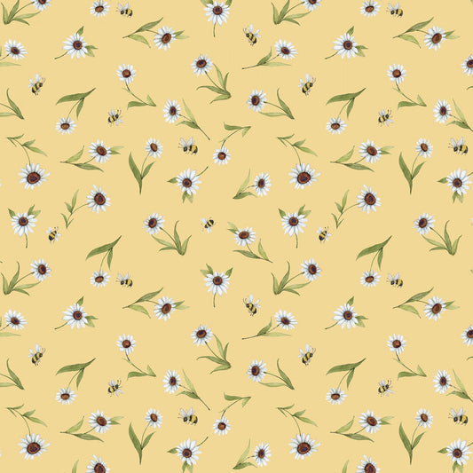Buzzin with My Gnome-iezz  by Susan Winget Daisy Toss Yellow    39838-517 Cotton Woven Fabric