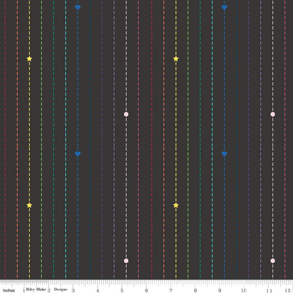 Imagine by Kristy Lea Dashing Rainbow Charcoal     C12165-CHARCOAL Cotton Woven Fabric