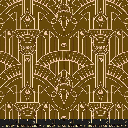 PREORDER ITEM - EXPECTED MAY 2024: Dog Park by Sarah Watts of Ruby Star Society Deco Pup Cocoa    RS2097-16 Cotton Woven Fabric