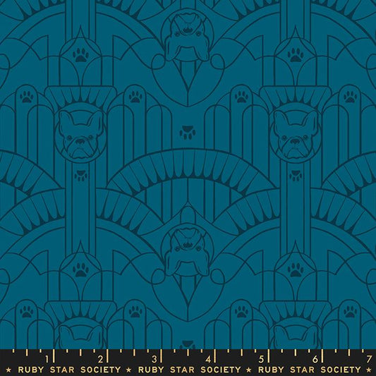 PREORDER ITEM - EXPECTED MAY 2024: Dog Park by Sarah Watts of Ruby Star Society Deco Pup Teal    RS2097-15 Cotton Woven Fabric