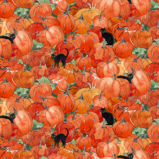 PREORDER ITEM - EXPECTED MAY 2024: Toil & Trouble by Heatherlee Chan Collection Digital Pumpkins Orange    Y4159-36 Cotton Woven Fabric