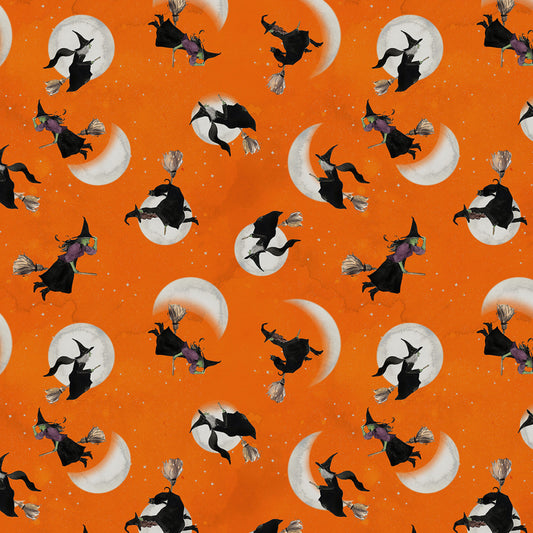 PREORDER ITEM - EXPECTED MAY 2024: Toil & Trouble by Heatherlee Chan Collection Digital Witches Orange    Y4158-36 Cotton Woven Fabric