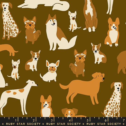 PREORDER ITEM - EXPECTED MAY 2024: Dog Park by Sarah Watts of Ruby Star Society Dog Medley Cocoa    RS2094-15 Cotton Woven Fabric