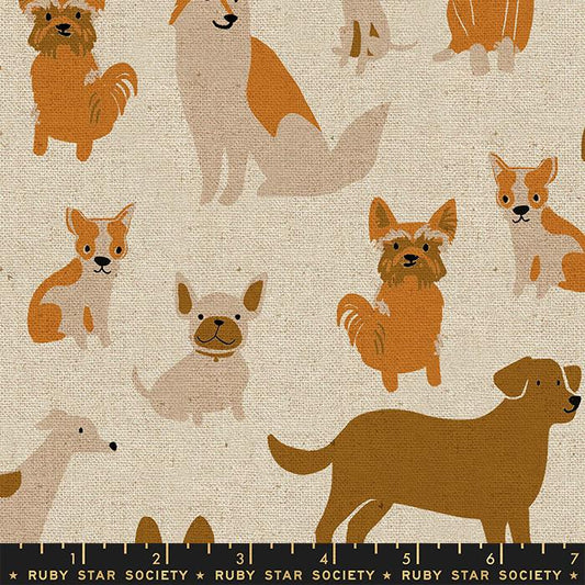PREORDER ITEM - EXPECTED MAY 2024: Dog Park by Sarah Watts of Ruby Star Society Dog Medley Natural Canvas Linen RS2101-12L Canvas