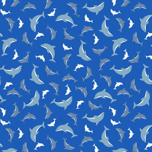 Ocean Glow (Glow in the Dark) Dolphins on Blue    A782.3 Cotton Woven Fabric
