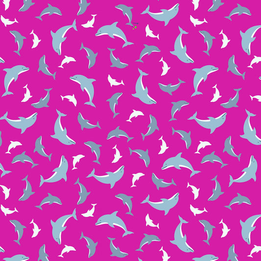 Ocean Glow (Glow in the Dark) Dolphins on Pink    A782.2 Cotton Woven Fabric
