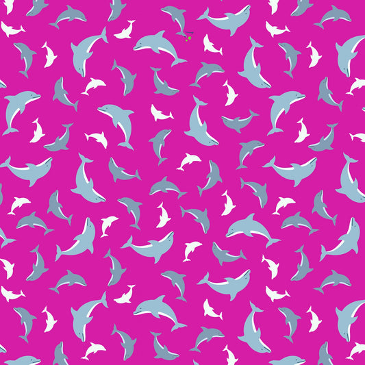 Ocean Glow (Glow in the Dark) Dolphins on Pink A782.2 Cotton Woven Fabric