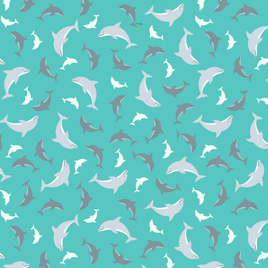 Ocean Glow (Glow in the Dark) Dolphins on Turquoise    A782.1 Cotton Woven Fabric
