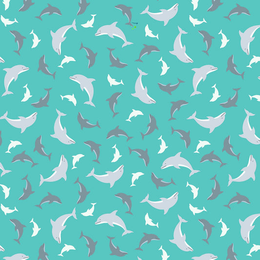 Ocean Glow (Glow in the Dark) Dolphins on Turquoise A782.1 Cotton Woven Fabric