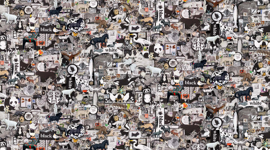 Color Collage 2 Digitally Printed by Shelley Davies Black & White Collage DP25231-99 Cotton Woven Fabric