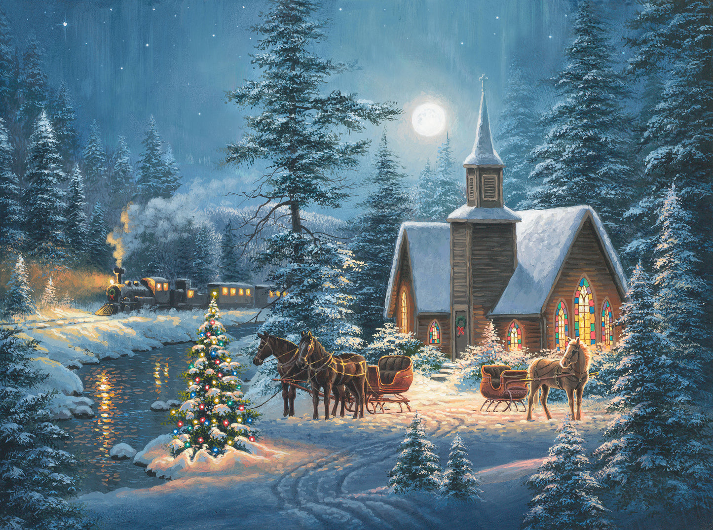 Silent Night by Abraham Hunter 36" Panel  Dark Blue  DP25388-48 Cotton Woven Panel