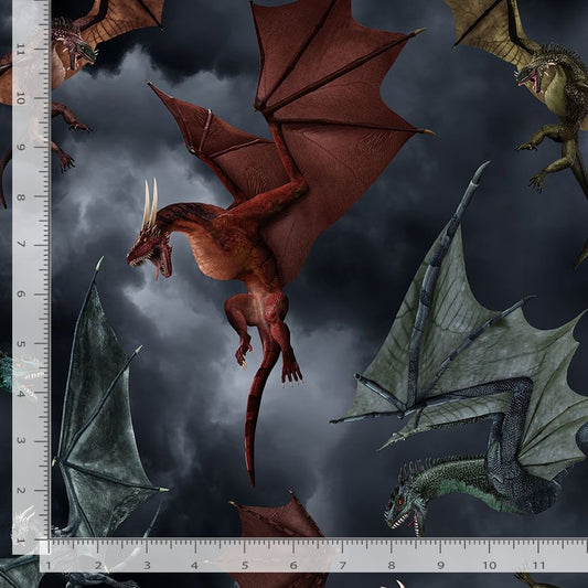 Dragon's Lair Dragon's Battle Grey FUN-CD2494-GREY Cotton Woven Fabric