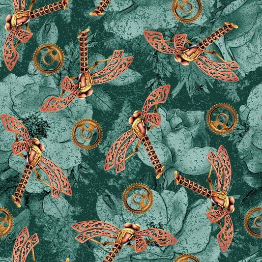 Time Travel by Urban Essence Designs Dragonflies Teal 3012-67 Cotton Woven Fabric