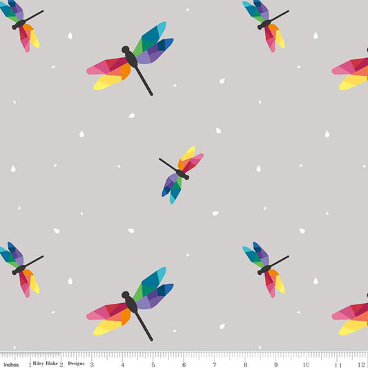 Imagine by Kristy Lea Dragonfly Flight Gray     C12162-GRAY Cotton Woven Fabric