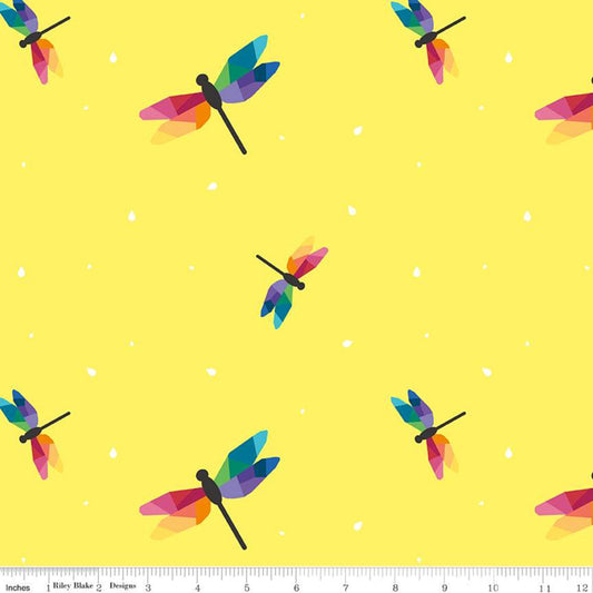 Imagine by Kristy Lea Dragonfly Flight Yellow     C12162-YELLOW Cotton Woven Fabric