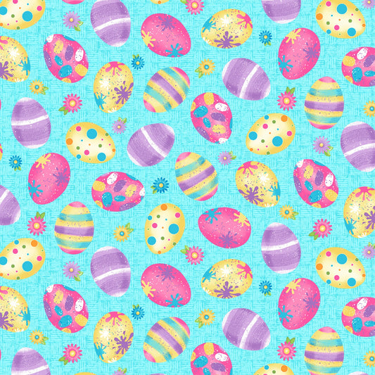 Hoppy Easter Gnomies by Shelly Comiskey Easter Egg Toss Blue    563-11 Cotton Woven Fabric