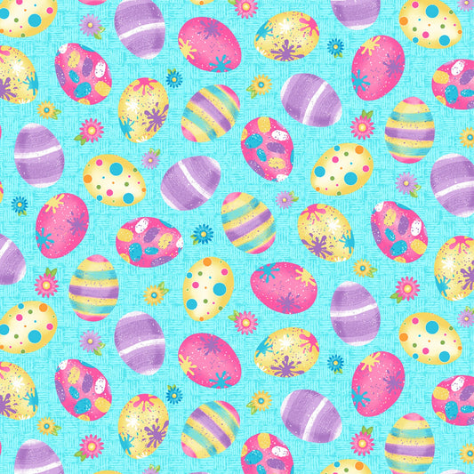 Hoppy Easter Gnomies by Shelly Comiskey Easter Egg Toss Blue 563-11 Cotton Woven Fabric