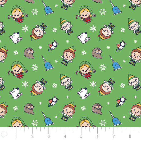 Licensed Character Winter Holiday IV Elf Chibi North Pole Green 23130119-02 Cotton Woven Fabric