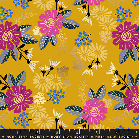 Reign by Rashida Coleman Hale of Ruby Star Society Eminence Goldenrod Metallic    RS1026-12M Cotton Woven Fabric
