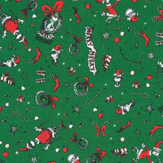 PREORDER ITEM - EXPECTED MAY 2024: Licensed How the Grinch Stole Christmas by Dr. Seuss Enterprises Evergreen    ADED-22568-224 Cotton Woven Fabric