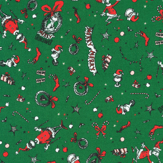 Licensed How the Grinch Stole Christmas by Dr. Seuss Enterprises Evergreen ADED-22568-224 Cotton Woven Fabric
