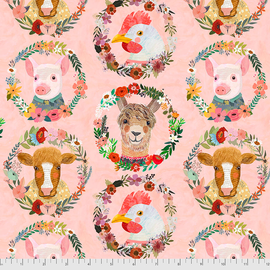 Farm Friends by Mia Chavro Farm Badges Peach    PWMC007.XPEACH Cotton Woven Fabric