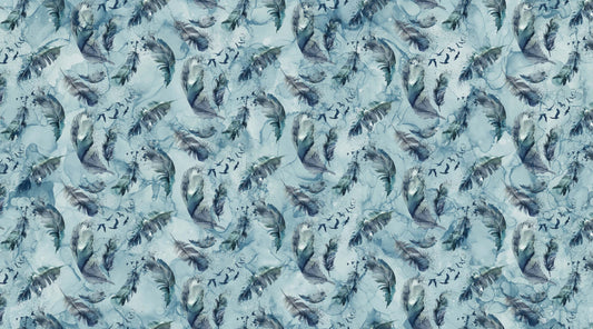 Soar by Deborah Edwards and Melanie Samra Feathers Moody Blues Dark    DP24584-44 Cotton Woven Fabric