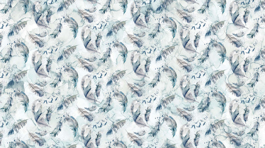 Soar by Deborah Edwards and Melanie Samra Feathers Moody Blues Light    DP24584-41 Cotton Woven Fabric