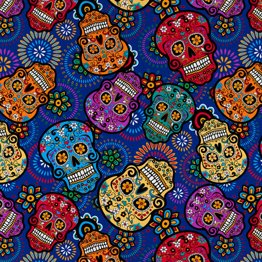 Skull Central Festival Skulls Blue DX29471C2 Cotton Woven Fabric