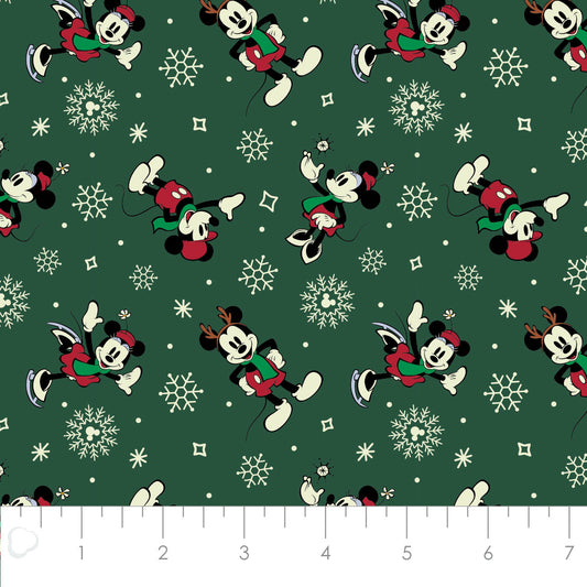 Licensed Character Winter Holiday III Festive Mickey Green    85271045-01 Cotton Woven Fabric