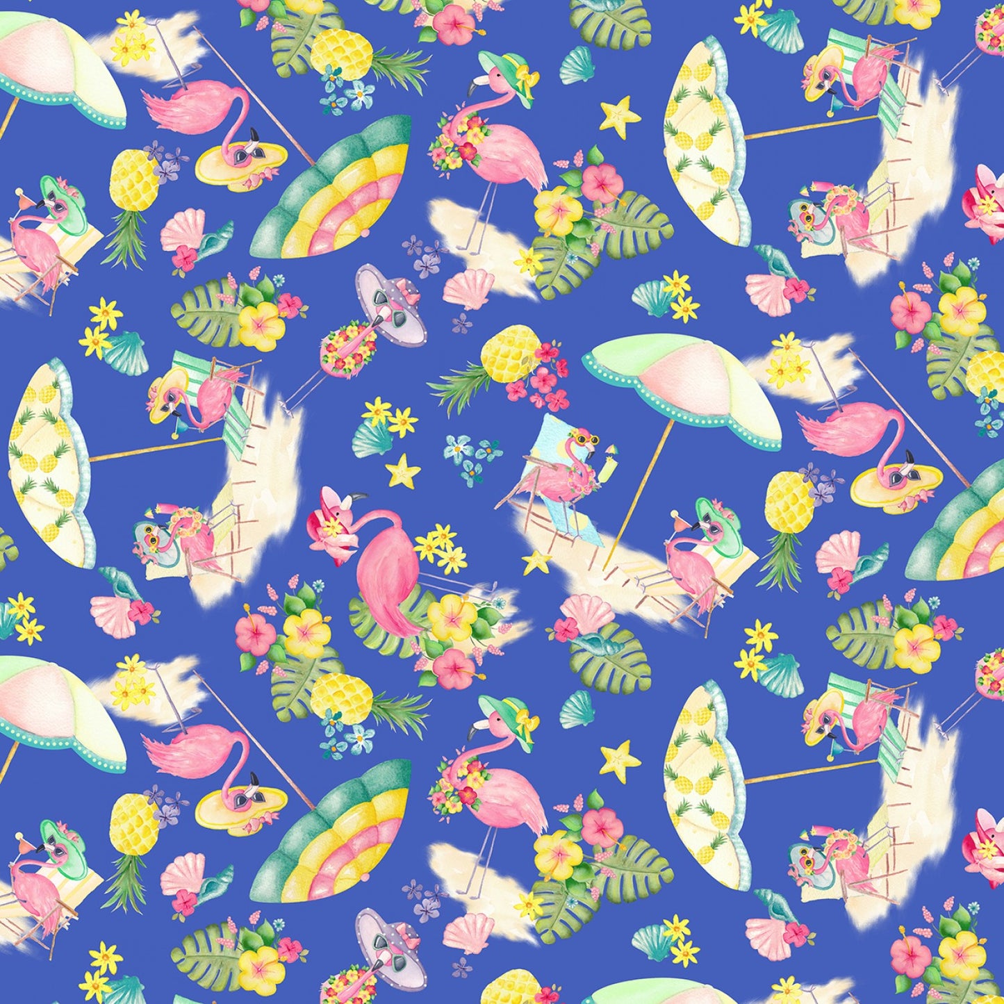 Fun in the Sun by Andi Metz Flamingo Paradise Medium Blue  12596B-52 Cotton Woven Fabric