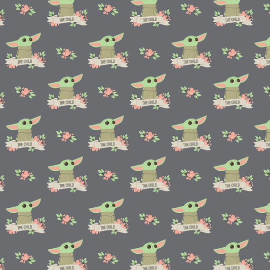 Licensed Star Wars The Mandalorian III Floral Banner Charcoal 73800299-01 Cotton Woven Fabric