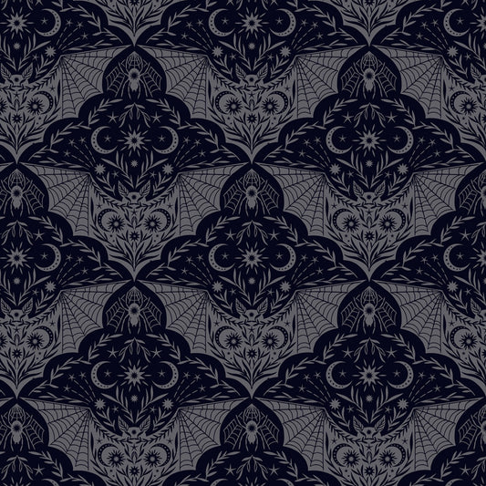 Cast A Spell Floral Bat Grey    A720.3 Cotton Woven Fabric